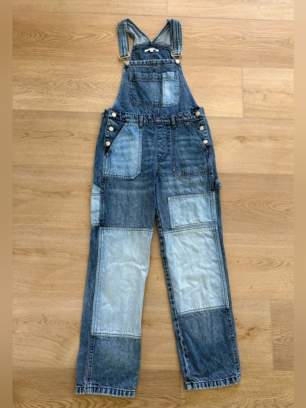 PacSun Patchwork Carpenter Denim Overalls Size S Blue